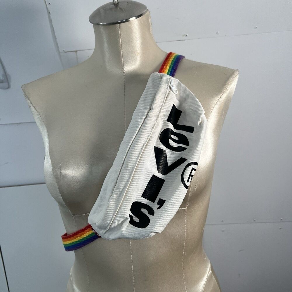 Levi's White denim belt Bag Fanny Pack Pride HTF 0/S rainbow